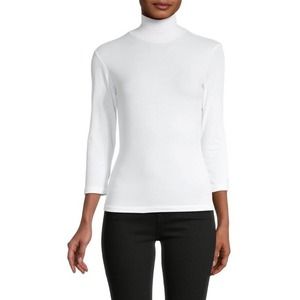James Perse Women's Turtleneck 3/4 Sleeve Cotton Spandex Stretch Shirt Top White